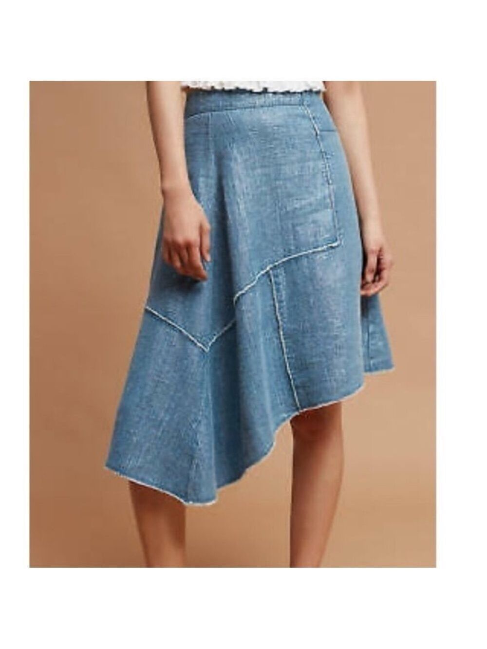Pilcro Linen Denim Metallic Patchwork Asymmetrical Skirt. Size 12